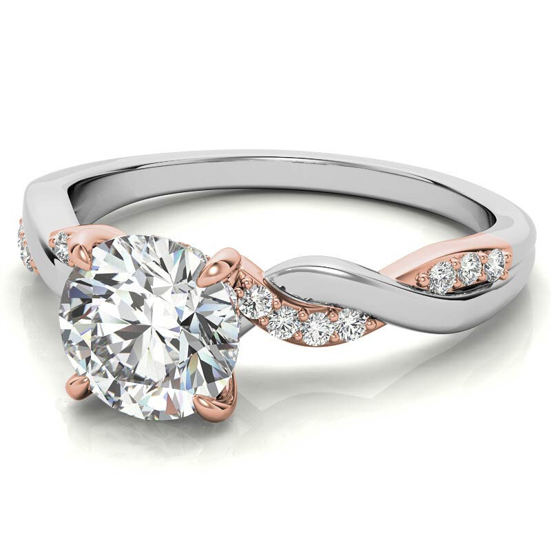 Anillo de compromiso de moissanita de corte redondo en oro rosa de 10 quilates-3