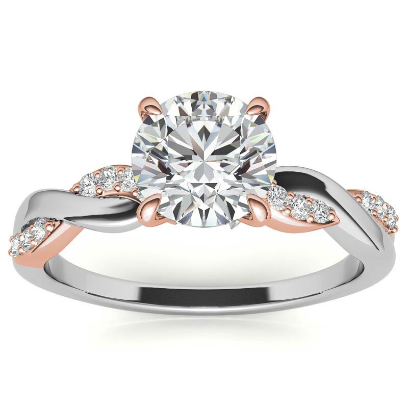 Anillo de compromiso de moissanita de corte redondo en oro rosa de 10 quilates-4