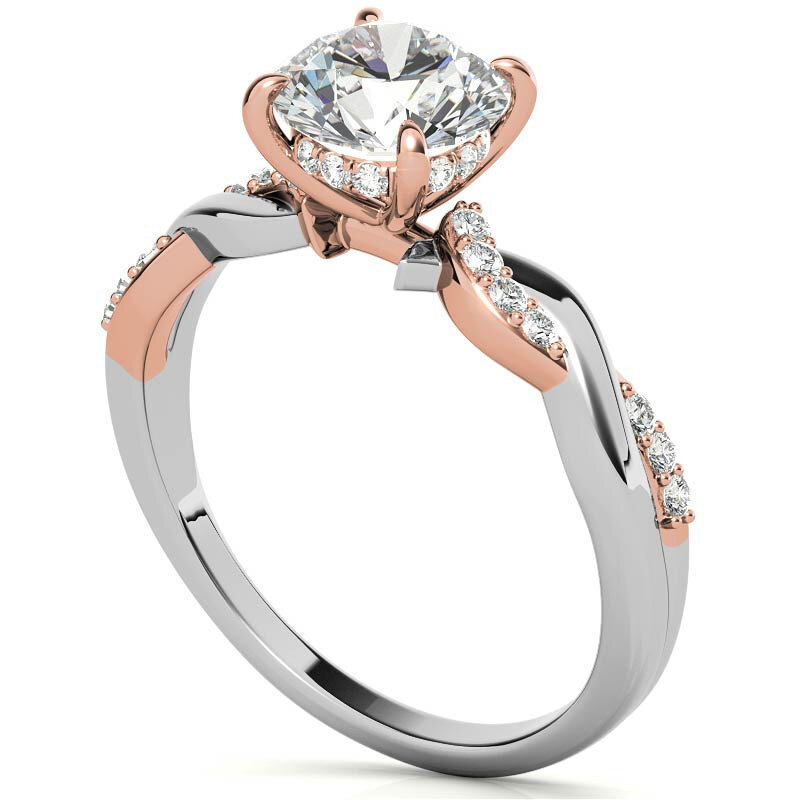 Anillo de compromiso de moissanita de corte redondo en oro rosa de 10 quilates-5