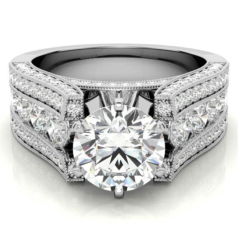 10K White Gold Round Cut Moissanite Engagement Ring-20