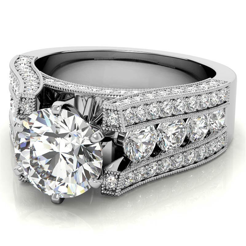 10K White Gold Round Cut Moissanite Engagement Ring-3
