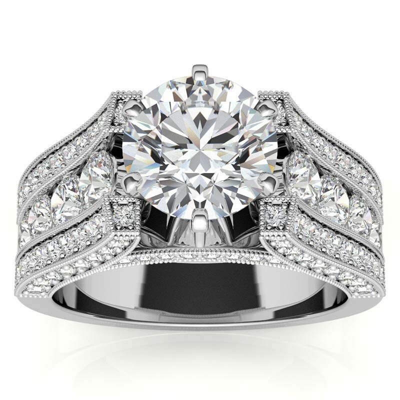 10K White Gold Round Cut Moissanite Engagement Ring-7
