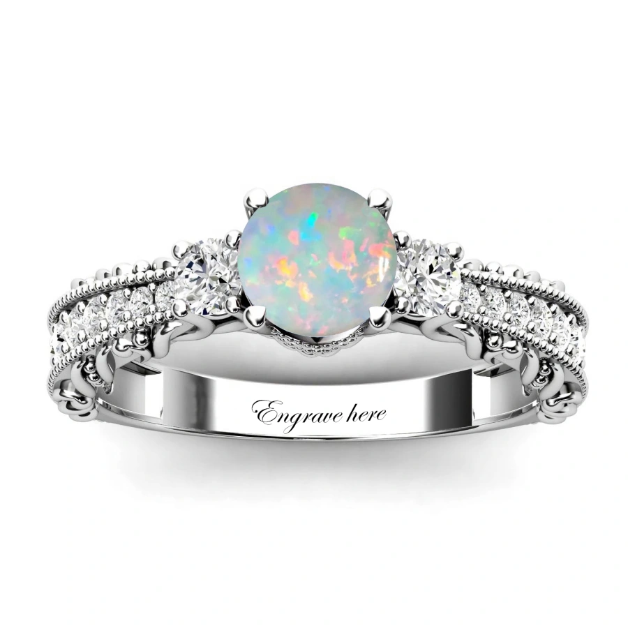 10K White Gold Round Cut Opal Custom Engagement Ring-3