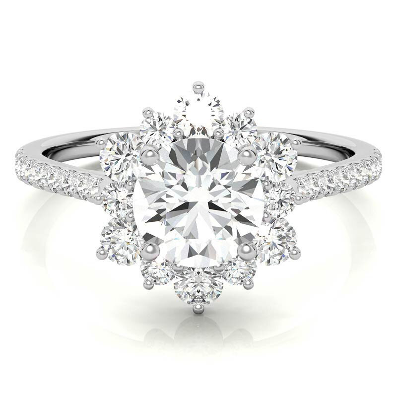 Anillo de compromiso de oro blanco de 10 quilates con moissanita de corte redondo y copo de nieve-15