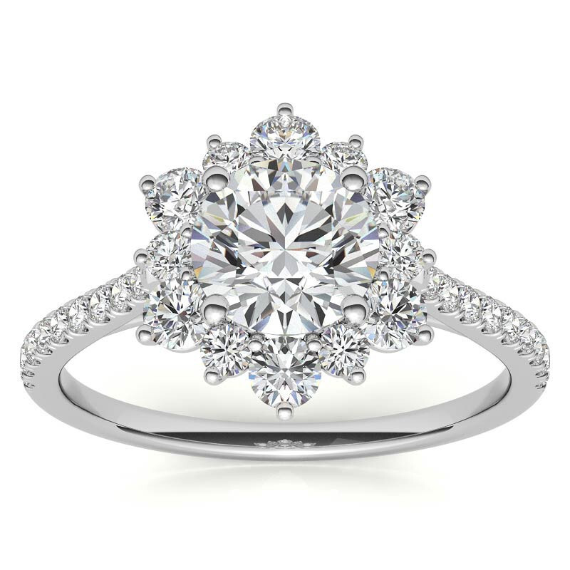 10K White Gold Round Cut Snowflake Moissanite Engagement Ring-3