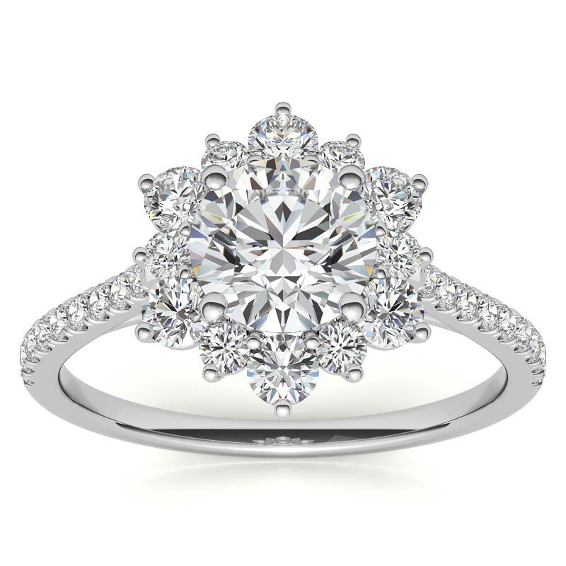 Anillo de compromiso de moissanita con corte redondo en forma de copo de nieve en oro rosa de 10 quilates-3