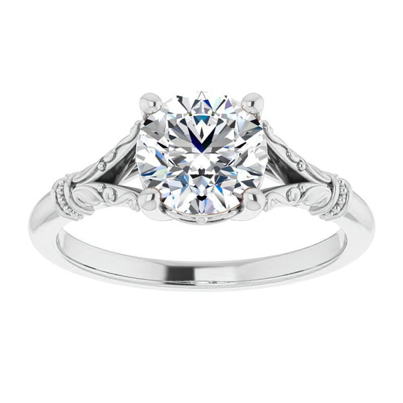 10K White Gold Round Cut Solitaire Moissanite Engagement Ring-1