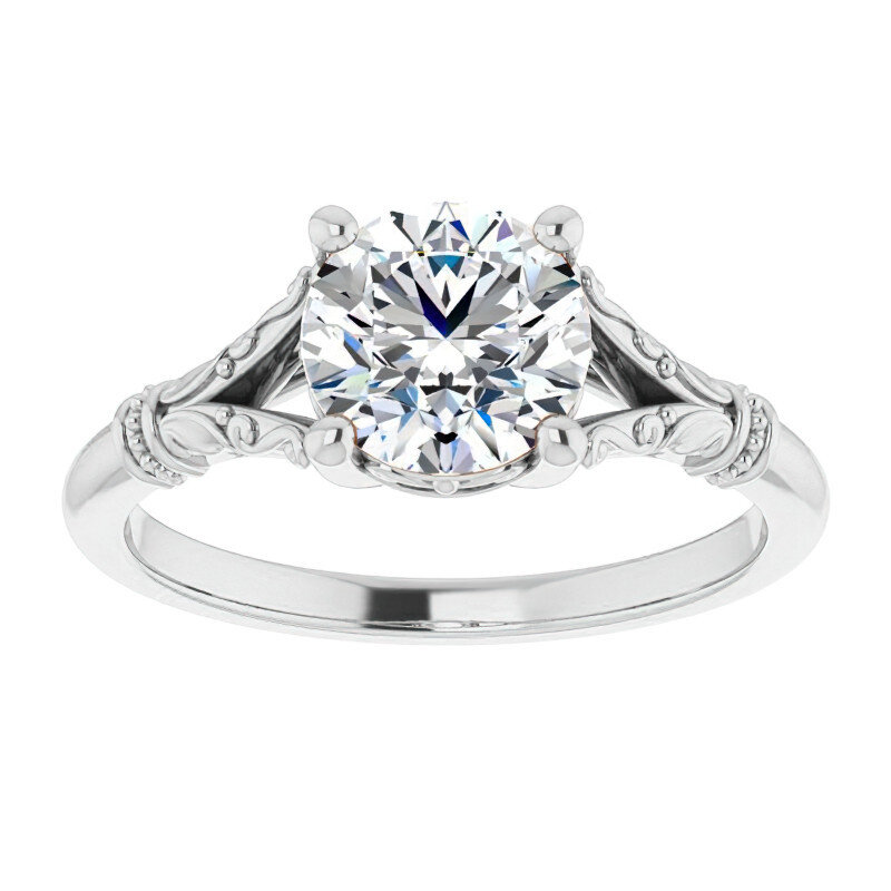 Anillo de compromiso solitario de moissanita de corte redondo en oro blanco de 10 quilates-20