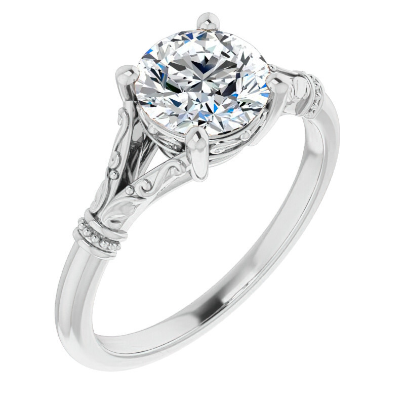 10K White Gold Round Cut Solitaire Moissanite Engagement Ring-3