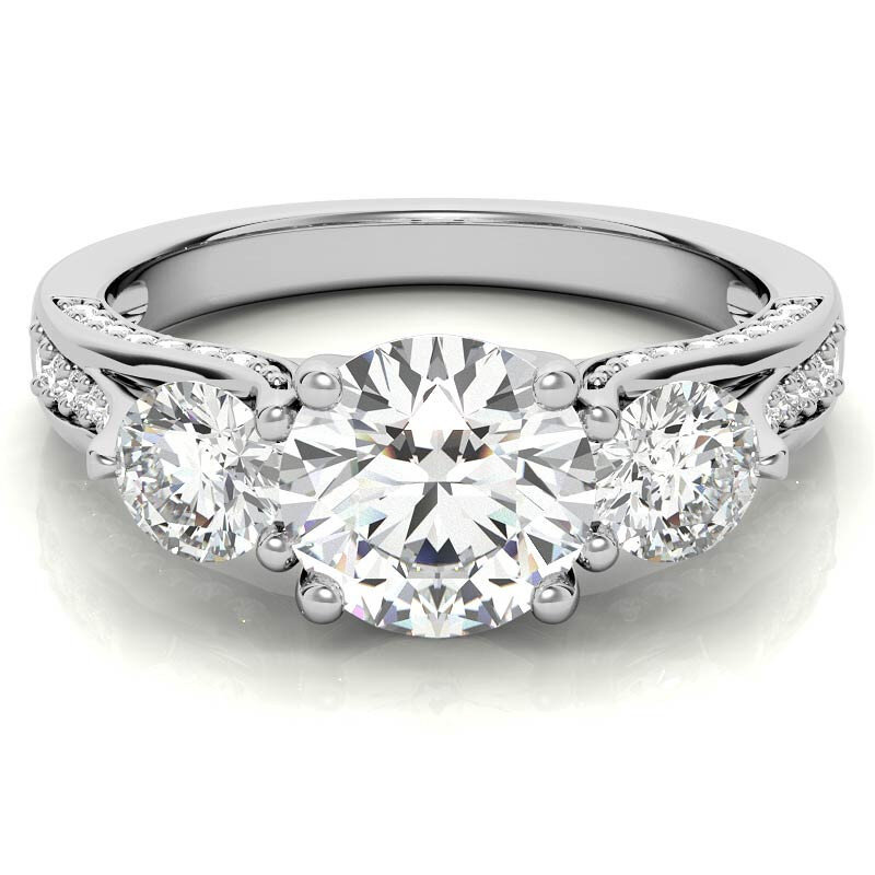 10K White Gold Round Cut Three-Stone Moissanite Engagement Ring-1