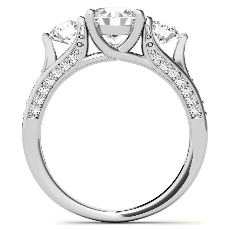 10K Rose Gold Round Cut Three-Stone Moissanite Engagement Ring-5
