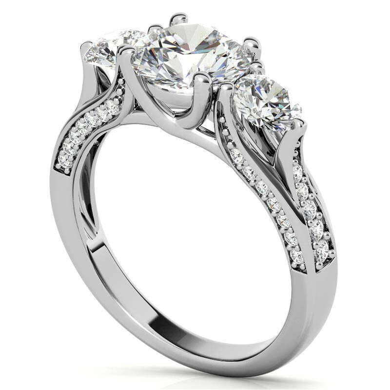 10K White Gold Round Cut Three-Stone Moissanite Engagement Ring-6