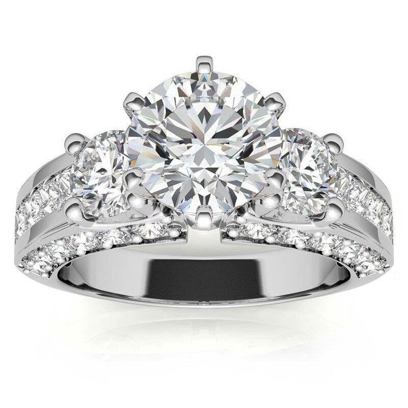 14K Gold Round Cut Three-Stone Moissanite Engagement Ring-3