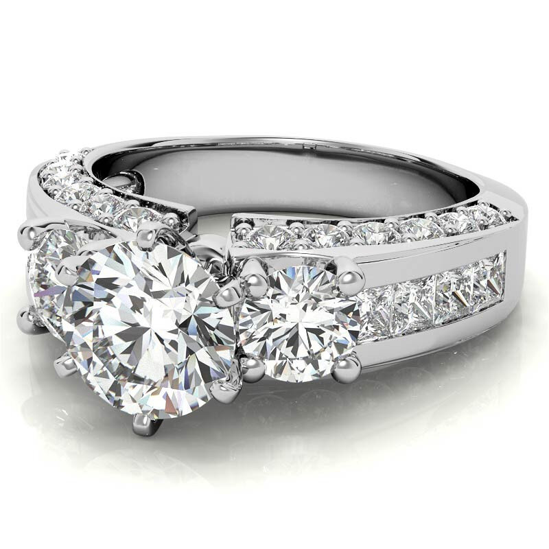 14K Gold Round Cut Three-Stone Moissanite Engagement Ring-4