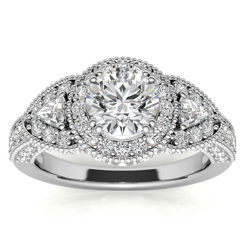 10K White Gold Round Cut Three-Stone Moissanite Engagement Ring-3
