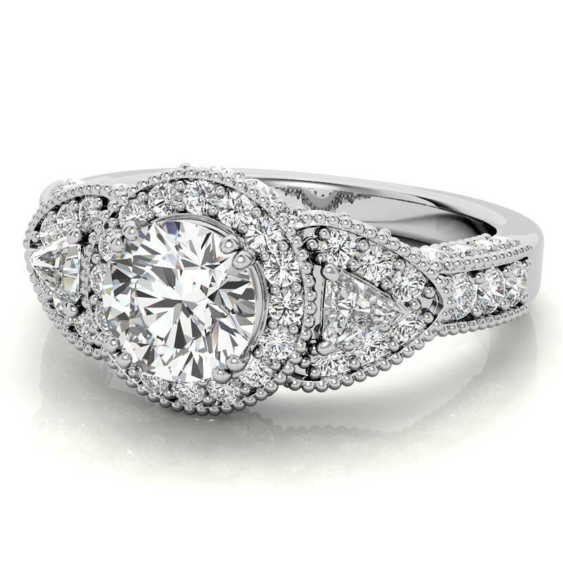 10K White Gold Round Cut Three-Stone Moissanite Engagement Ring-4