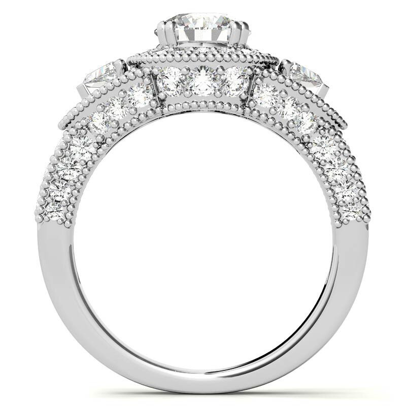 10K White Gold Round Cut Three-Stone Moissanite Engagement Ring-5