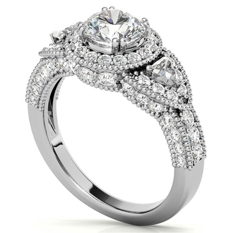 10K White Gold Round Cut Three-Stone Moissanite Engagement Ring-6