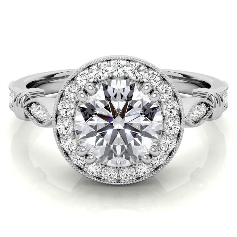 10K White Gold Round Cut Vintage Moissanite Engagement Ring-1
