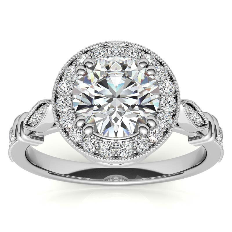 10K White Gold Round Cut Vintage Moissanite Engagement Ring-3