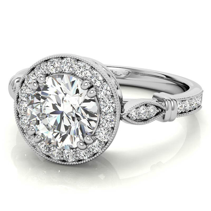 10K White Gold Round Cut Vintage Moissanite Engagement Ring-4