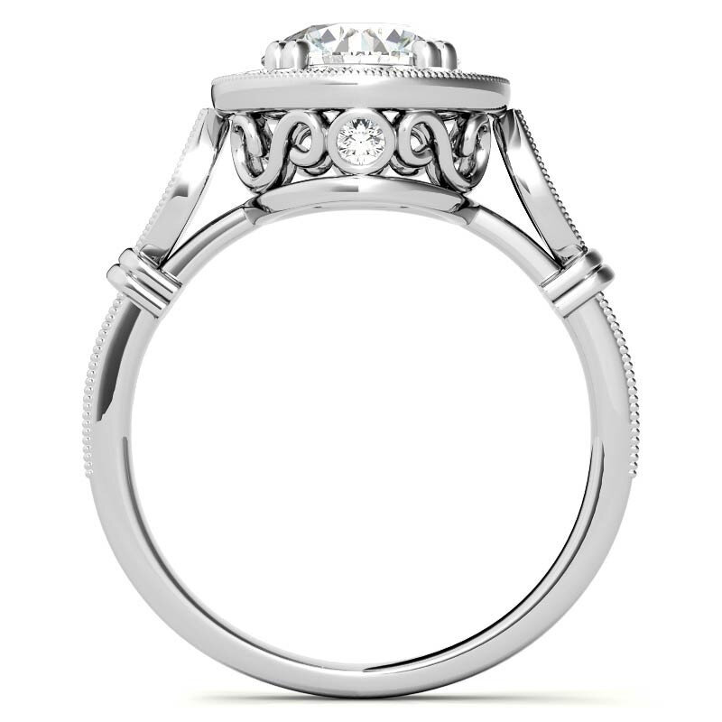 10K White Gold Round Cut Vintage Moissanite Engagement Ring-5