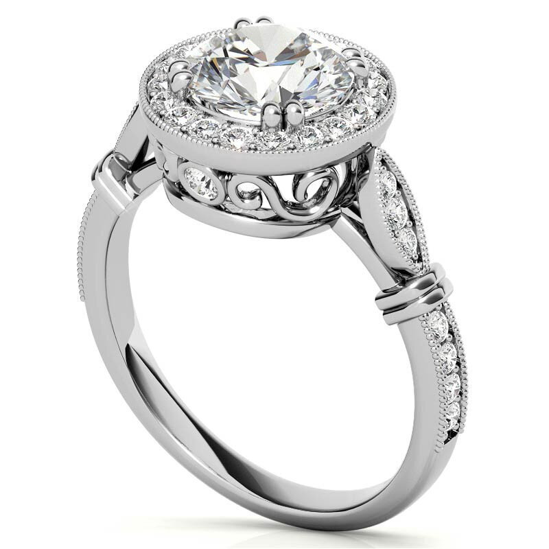 10K White Gold Round Cut Vintage Moissanite Engagement Ring-6