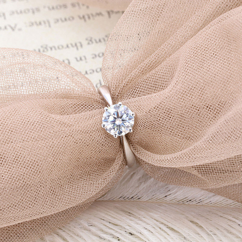 10K White Gold Round Moissanite Engagement Ring-3