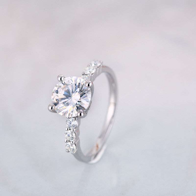 10K White Gold Round Moissanite Engagement Ring-3