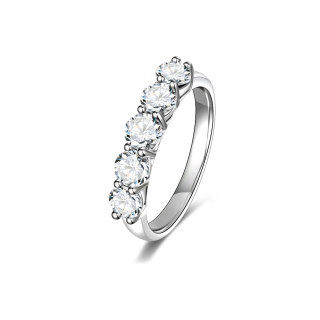 10K White Gold Round Moissanite Couple Wedding Ring-36