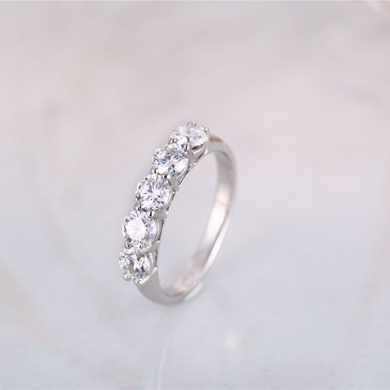 10K White Gold Round Moissanite Wedding Ring-3