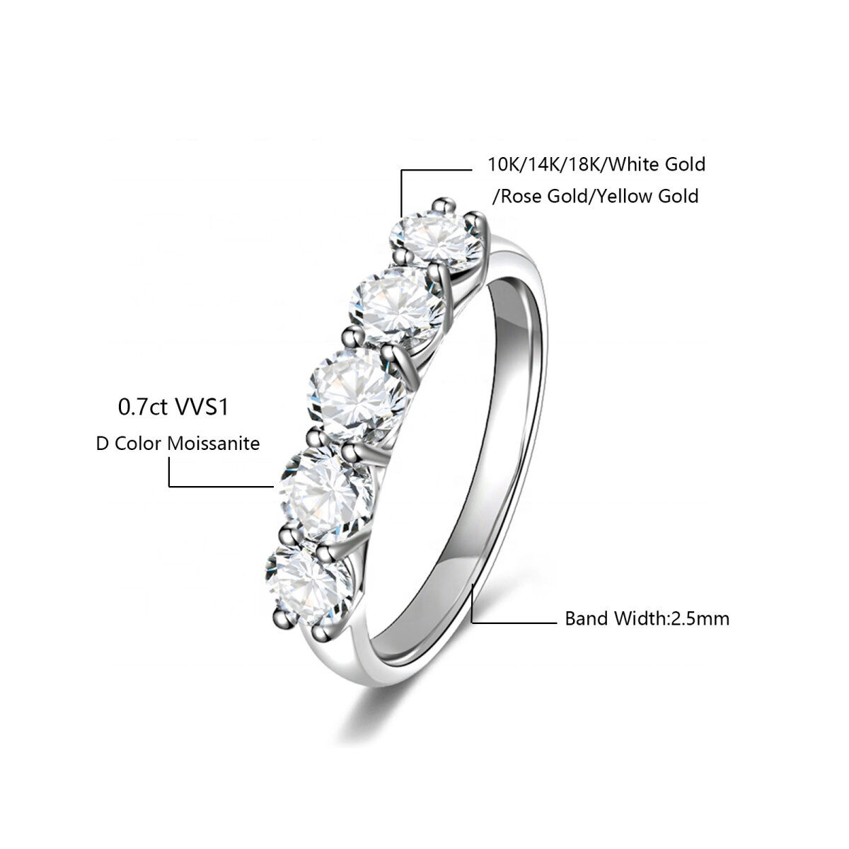 10K White Gold Round Moissanite Couple Wedding Ring-5