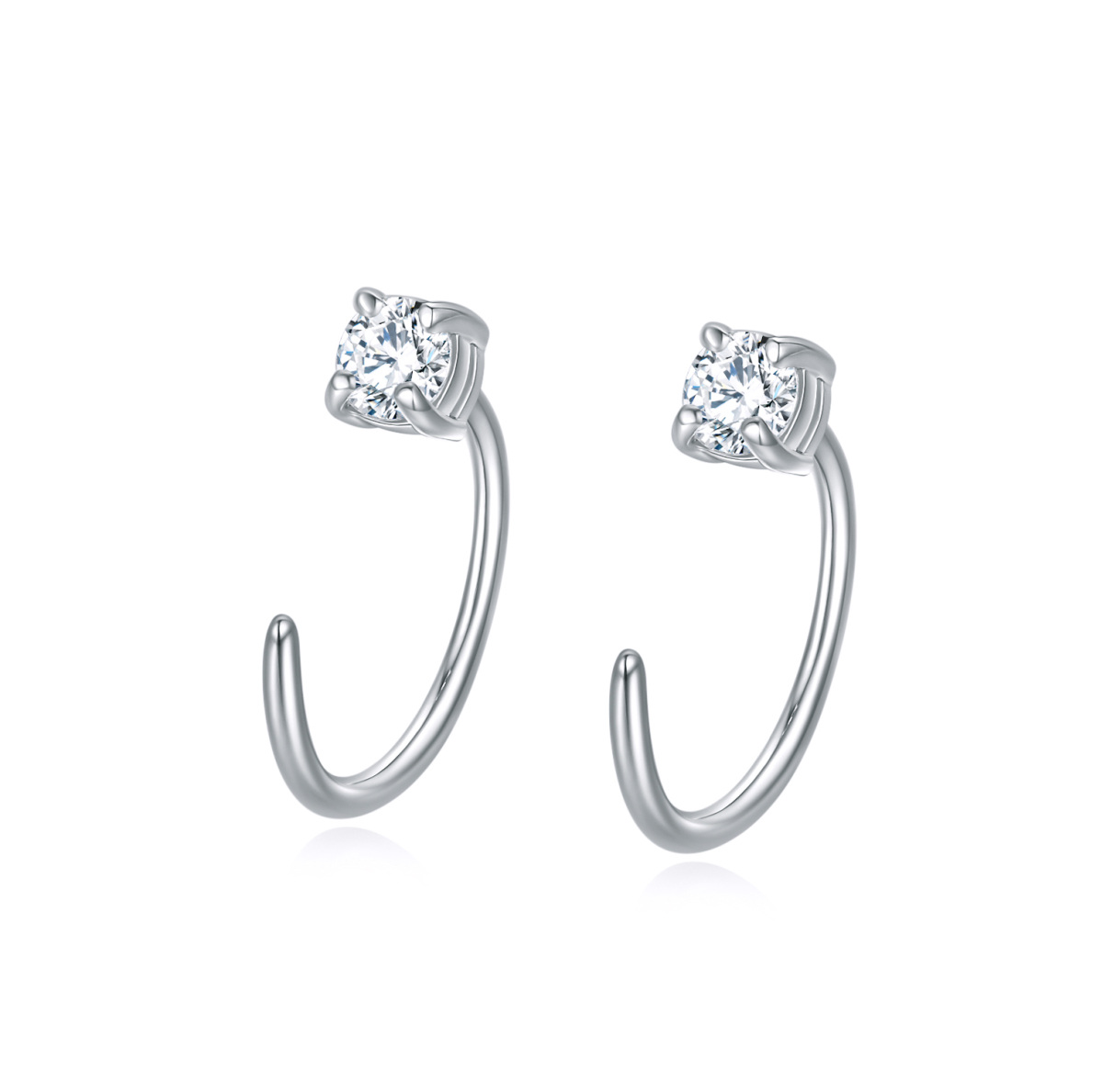 Boucles d'oreilles à tige carrées en or blanc 10 carats et zircone cubique-1