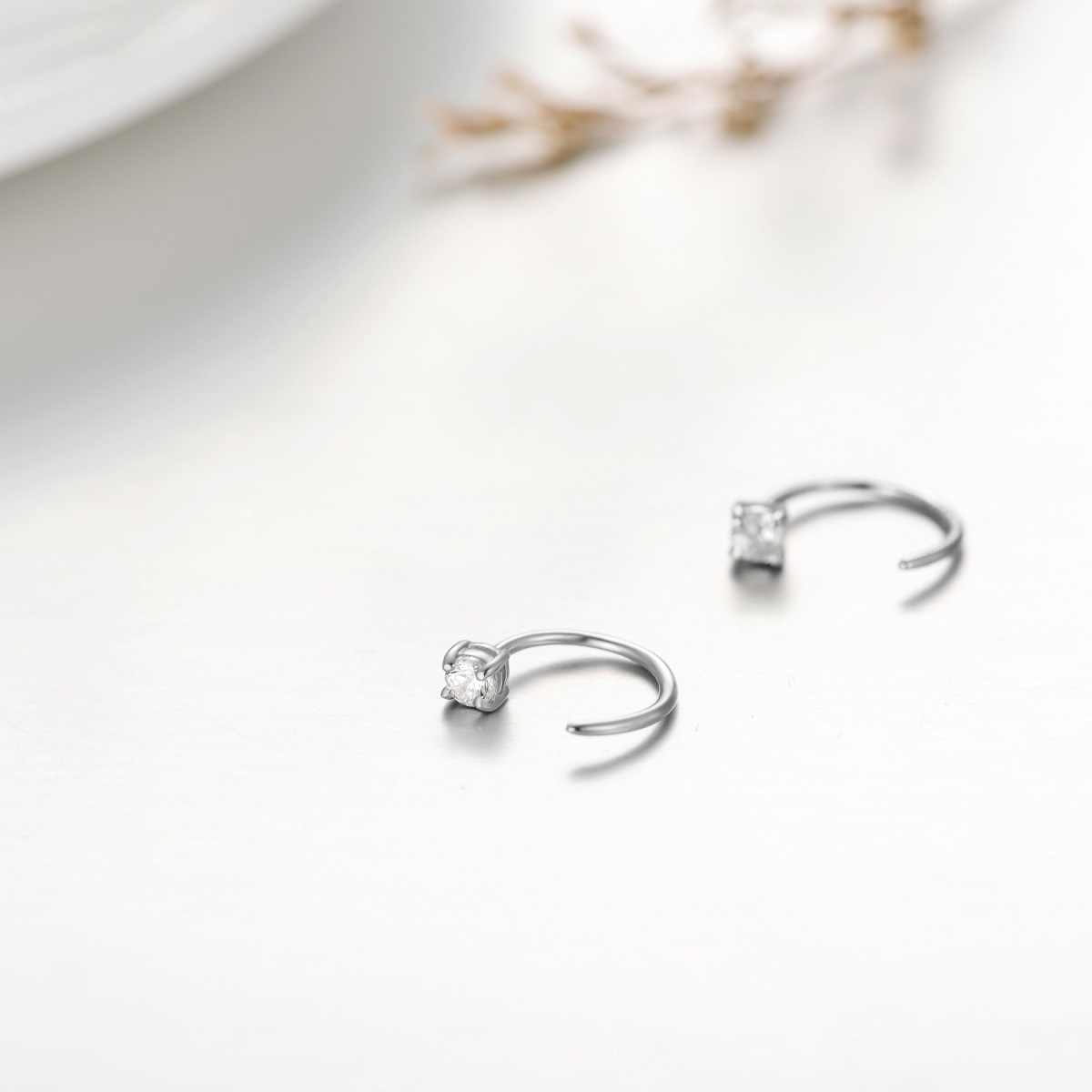 10K White Gold Cubic Zirconia Square Stud Earrings-4