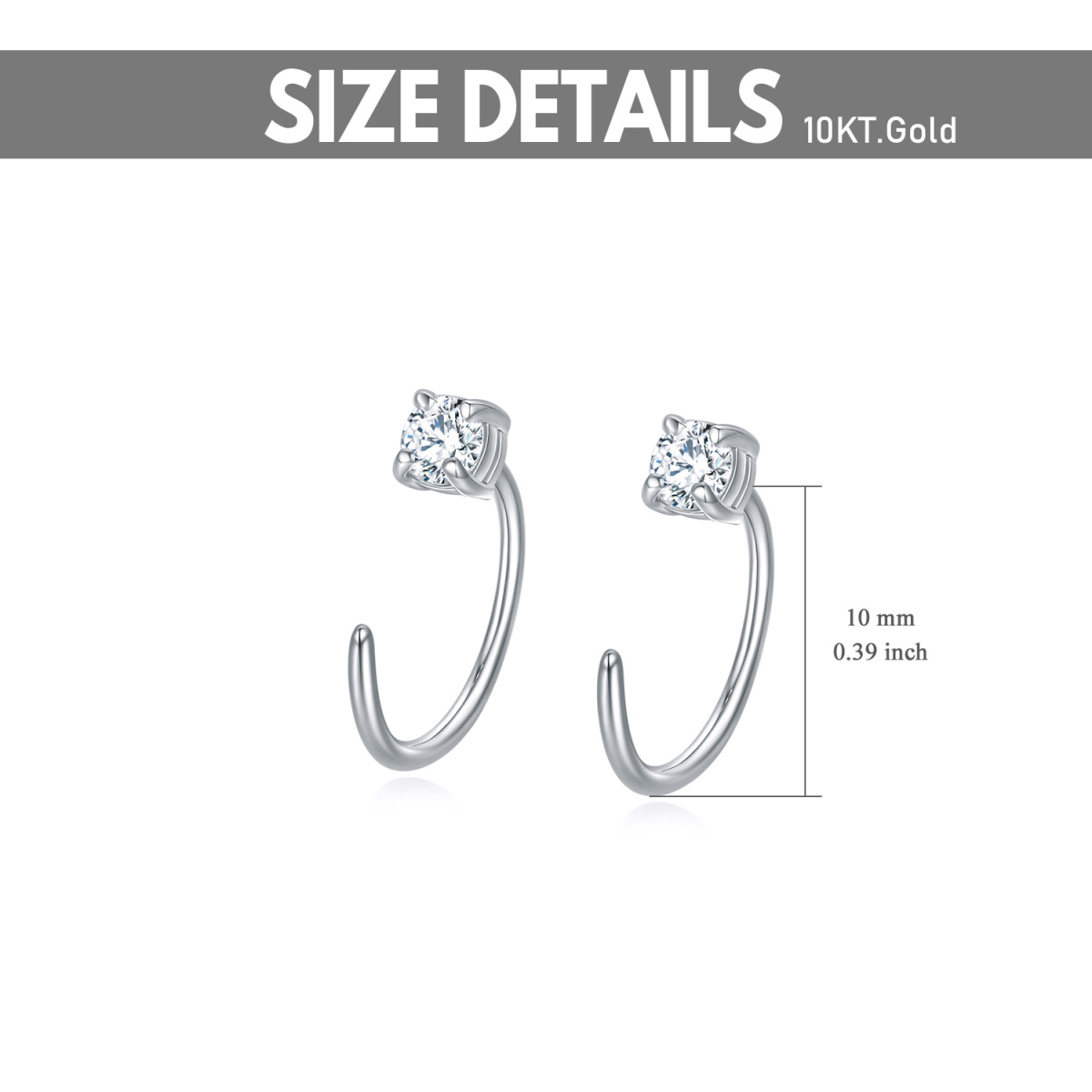 Boucles d'oreilles à tige carrées en or blanc 10 carats et zircone cubique-5