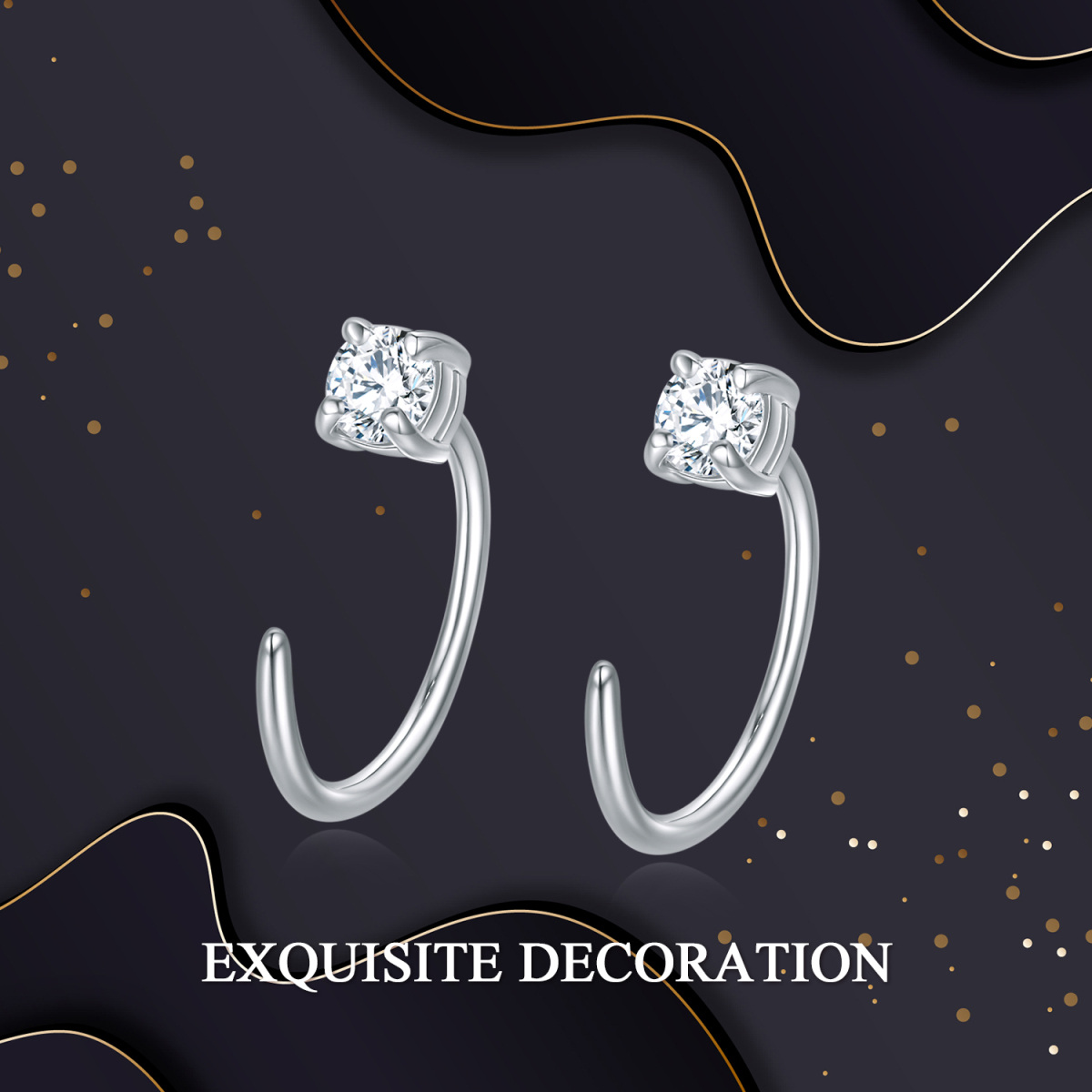 Boucles d'oreilles à tige carrées en or blanc 10 carats et zircone cubique-6