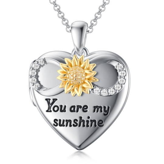 Collana con ciondolo a forma di girasole con zirconia cubica in oro bianco 10 carati e parola incisa