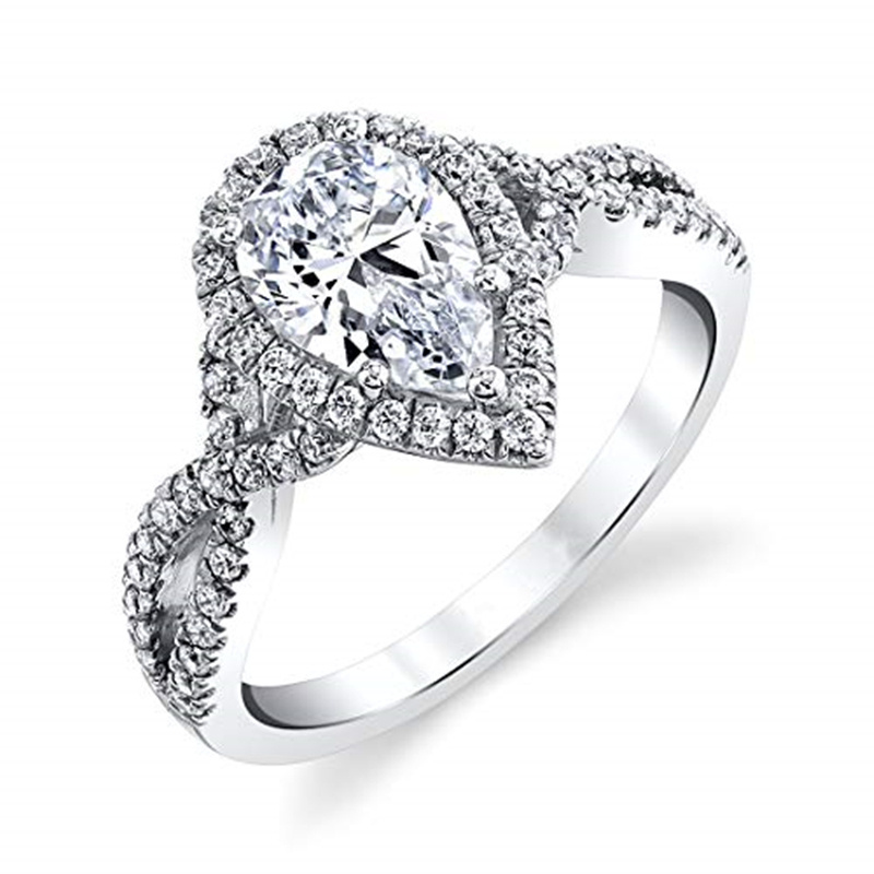Anel de noivado de moissanite em forma de lágrima/pêra em ouro branco 10K-1
