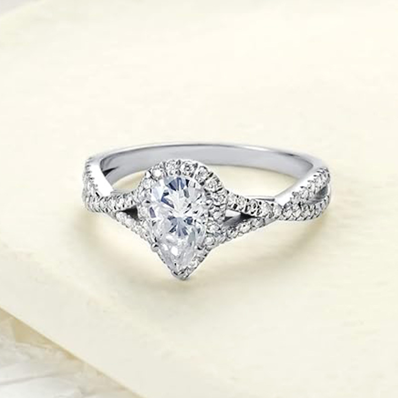 10K White Gold Teardrop/Pear-shaped Moissanite Engagement Ring-2