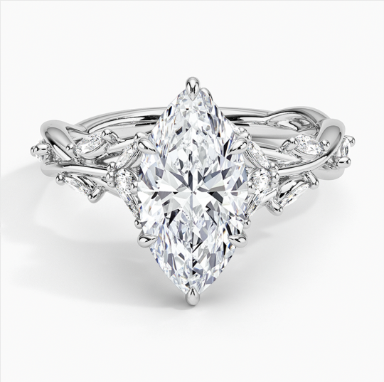 10K White Gold 1 to 3.5 CT.T.W. Marquise Cut Lab Created Diamond Leaves Engagement Band IGI Certified