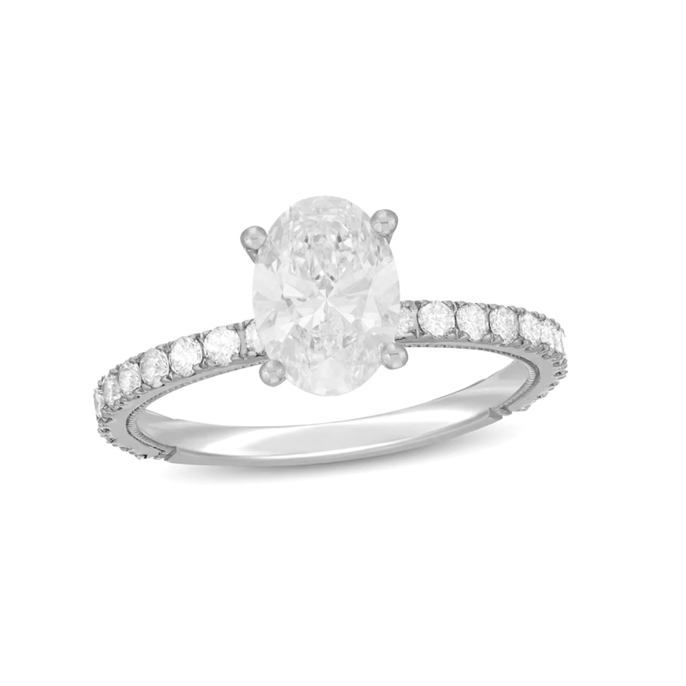 Anel de noivado personalizado com diamante criado em laboratório oval de ouro branco 10K de 1 a 3,5 CT.T.W. Cor D VVS1 Clareza 3EX Certificado IGI-1
