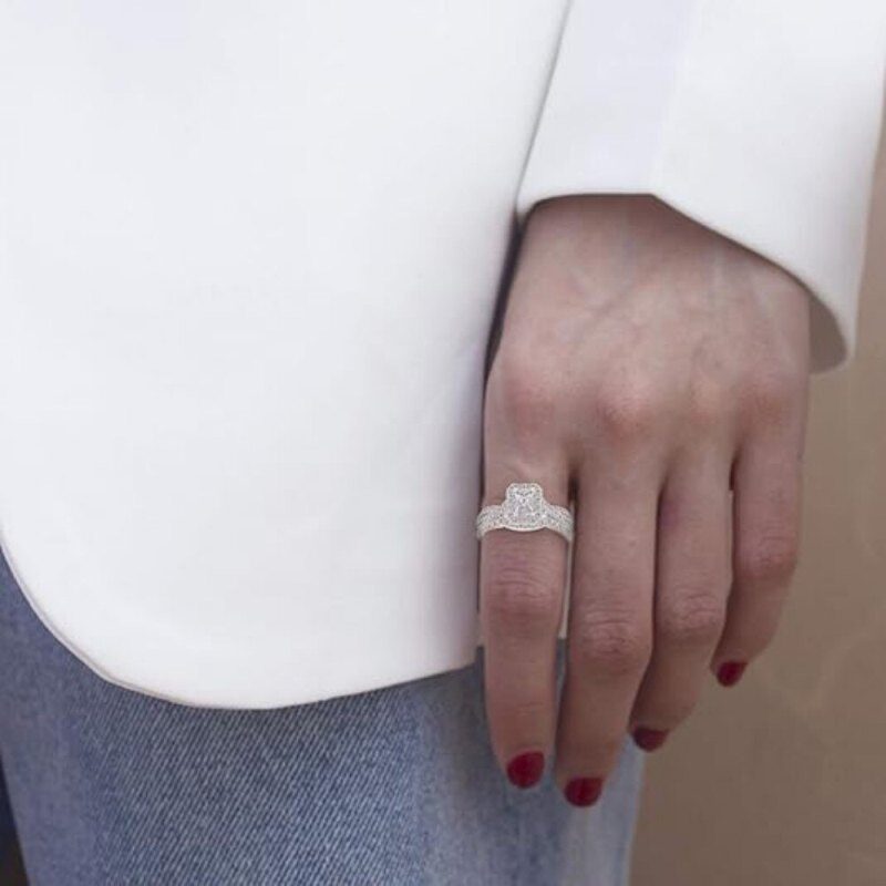 10K Or Blanc 1 à 6 CT Ensemble de Mariée à Coupe Rayonnante-2