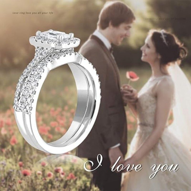 10K Or Blanc 1 à 6 CT Ensemble de Mariée à Coupe Rayonnante-3