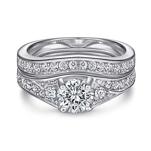 Ensemble de mariage en or blanc 10K avec moissanite taillée ronde de 1 à 5 CT-12