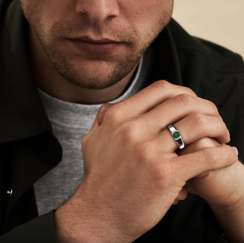 Verlobungsring für Herren aus 10 Karat Weißgold mit Smaragd-Edelstein im Rundschliff, 1 bis 5 Karat-3