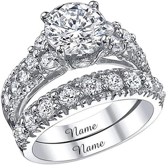 10K de oro blanco, conjunto nupcial con diamante de laboratorio de corte redondo de 1 a 3 CT-10