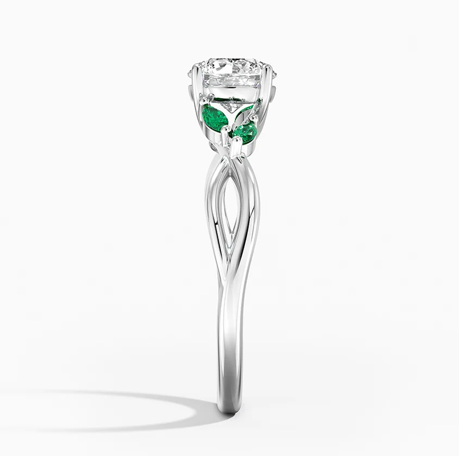 Anillo de compromiso de oro blanco de 10 quilates con piedras preciosas redondas de 1 a 5 quilates y esmeralda marquesa de 0,25 quilates.-3