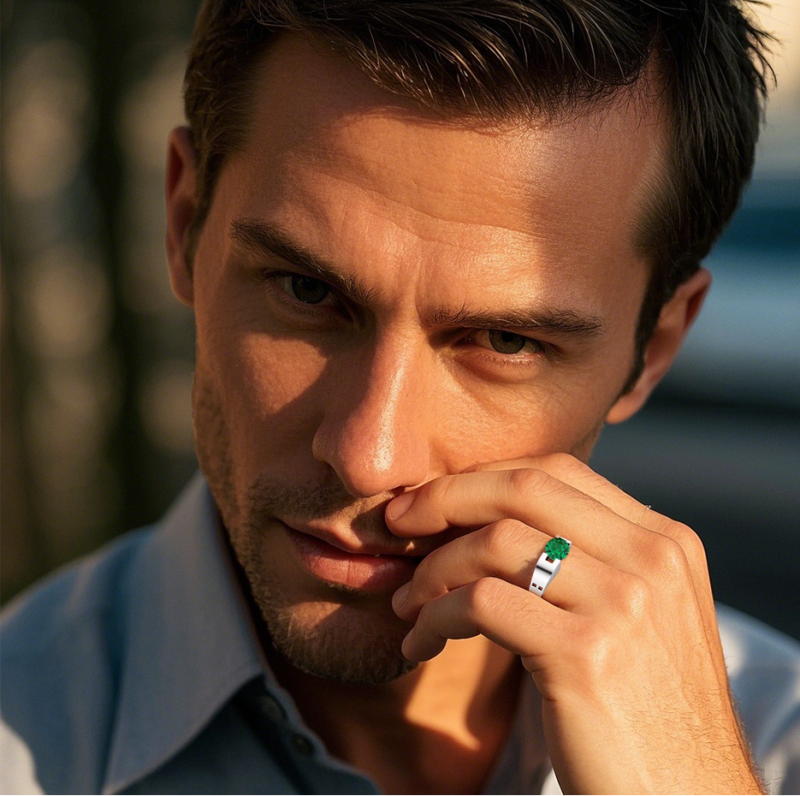 Bague de fiançailles pour homme en or blanc 10 carats avec pierre précieuse ronde de 1 à 5 carats-2