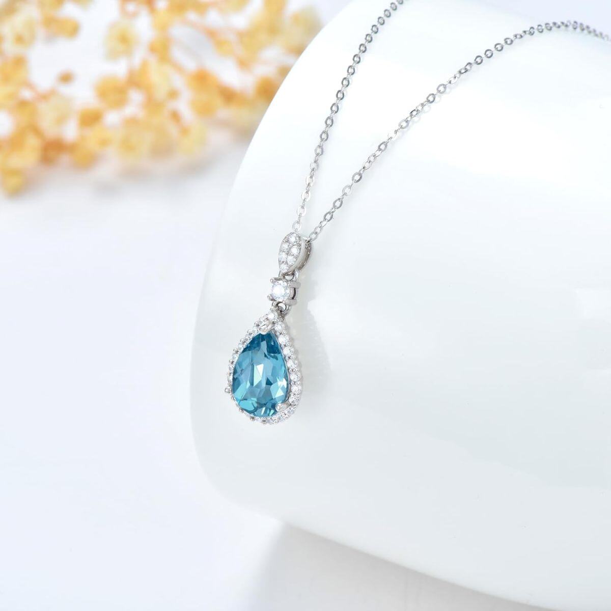 10K White Gold Topaz Drop Shape Necklace for Women-3