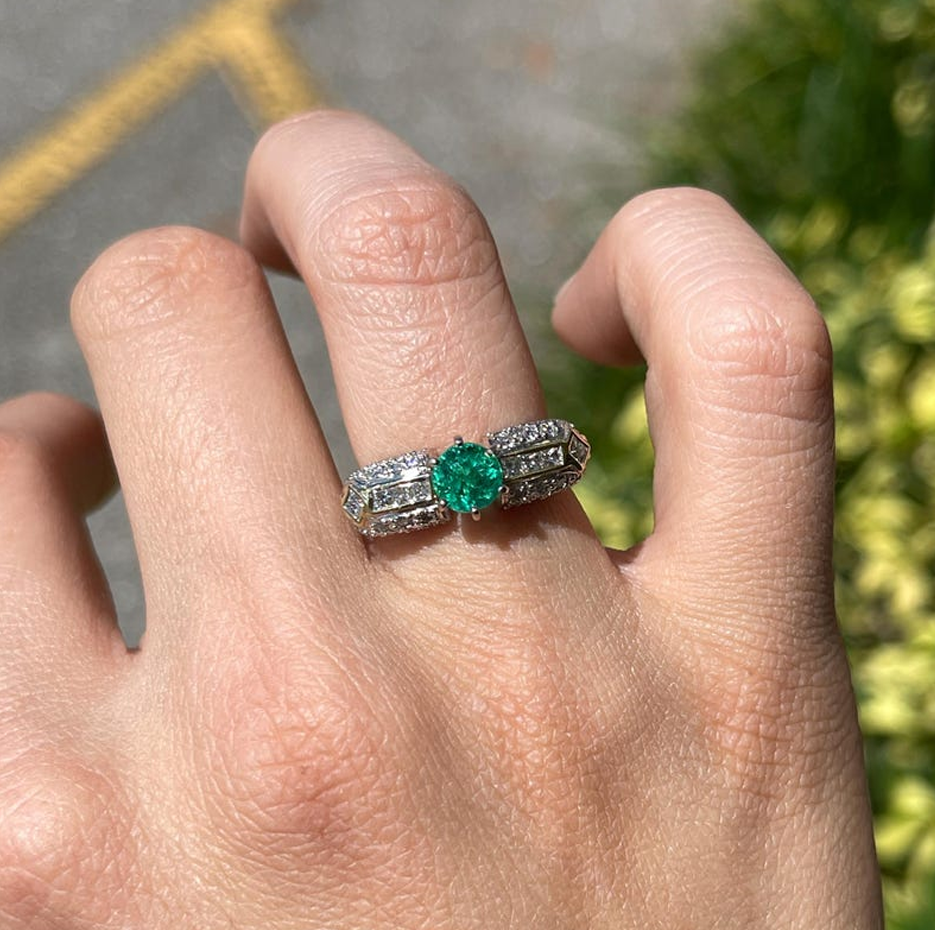 10K White Gold & Yellow Gold 1.95 to 5.95 CT.T.W. Round Cut Lab Created Emerald & Diamond Engagement Band-2